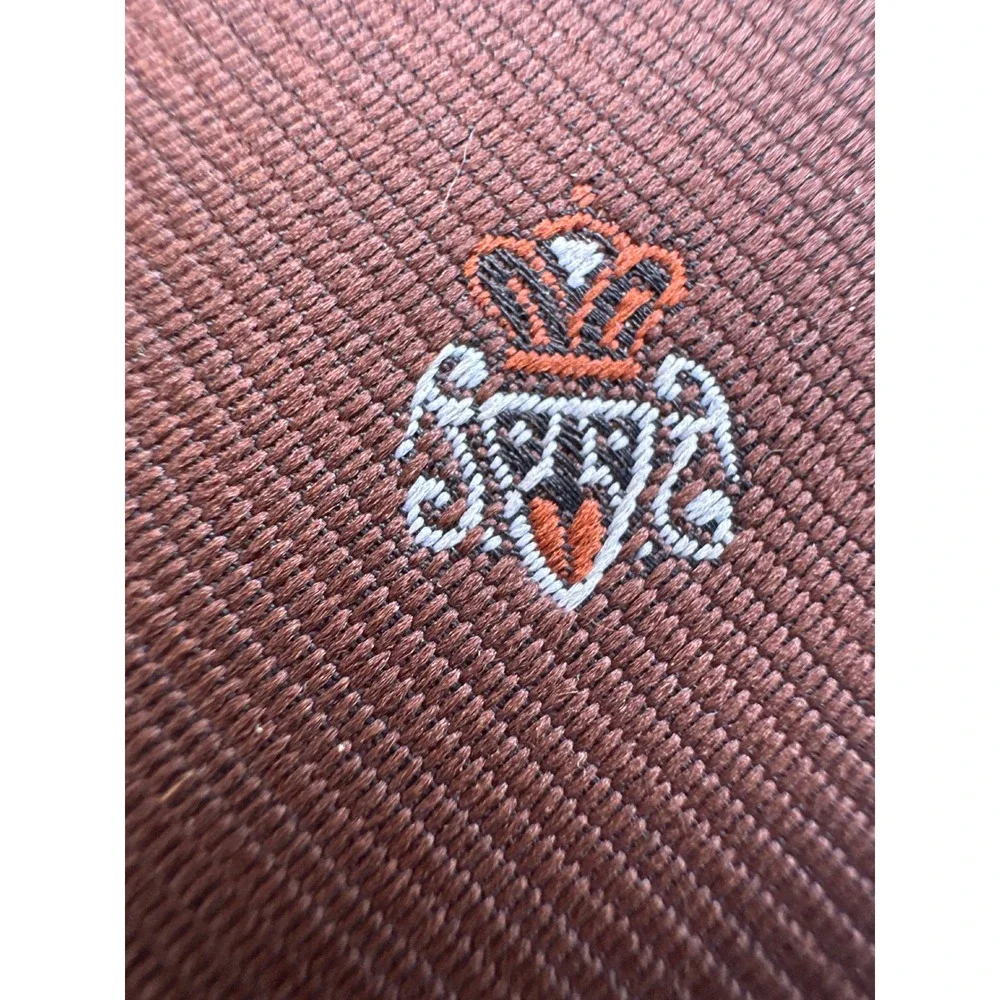 Wembley Mens Vintage Striped Crest Necktie Brown Orange‎ Wide Silk Blend Tie